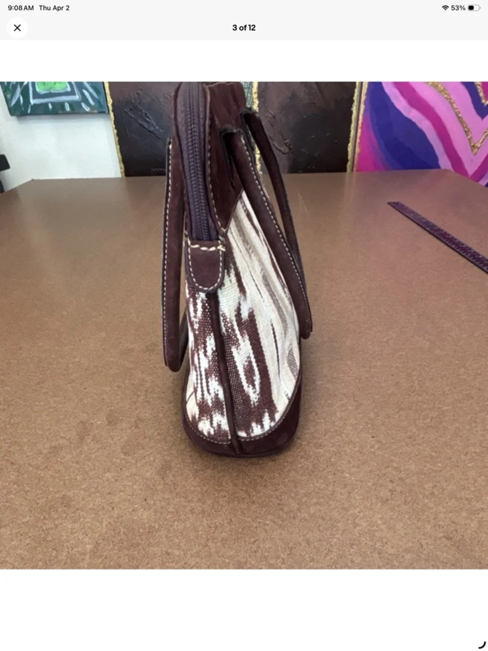 Western-Inspired handmade Brown & Cream handbag with Leather Trim